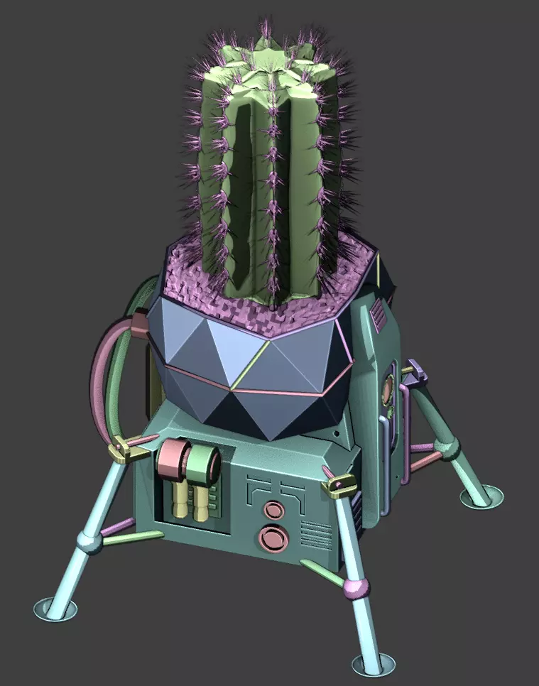 Cactus pot shaped like a lunar module 3D print model_6