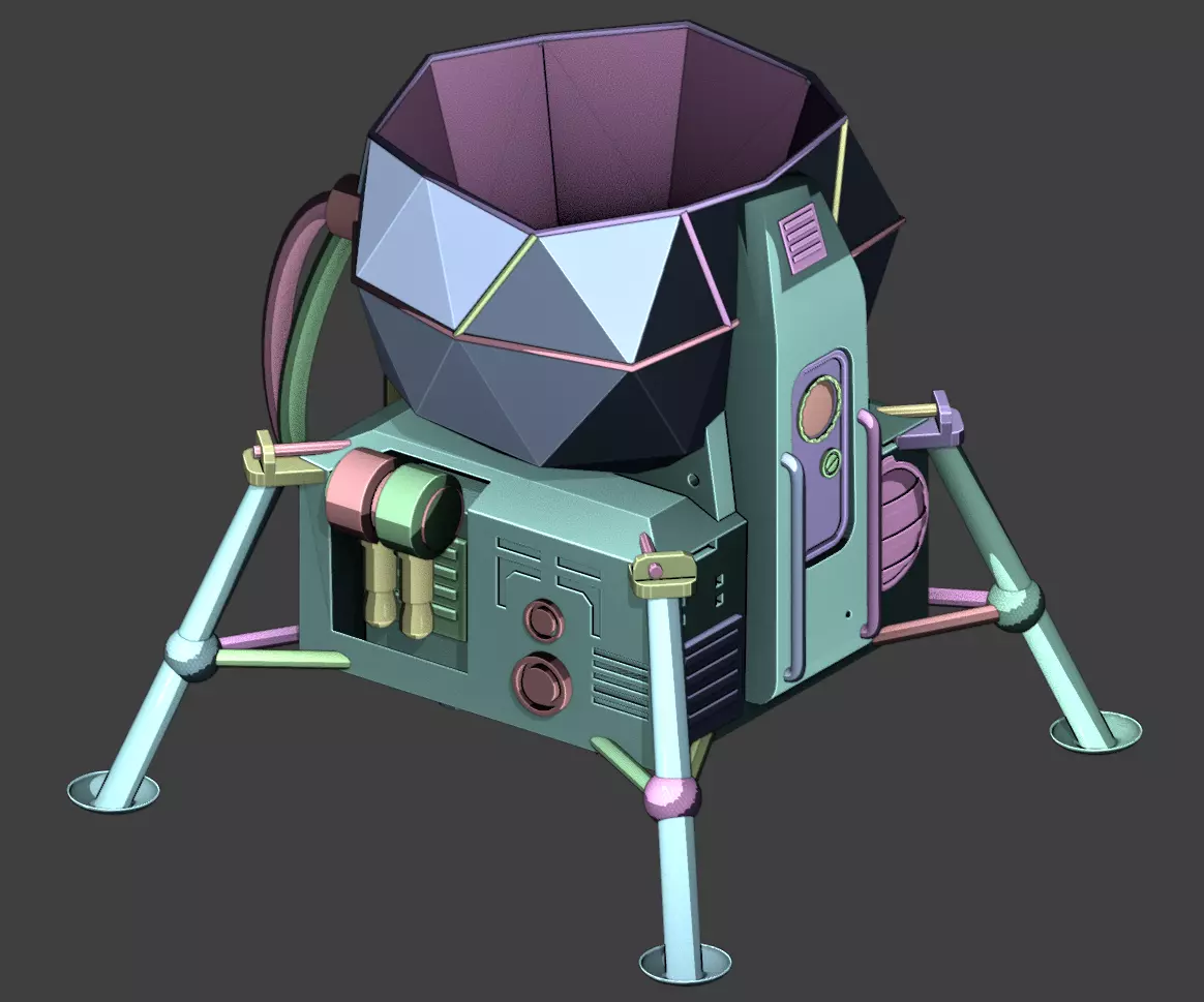 Cactus pot shaped like a lunar module 3D print model_1