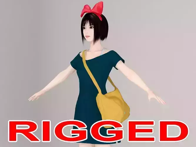  T pose rigged model of Satomi the witch 3D model