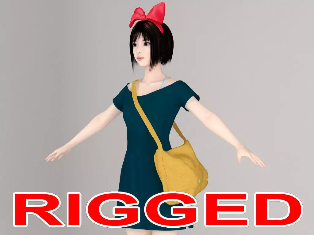  T pose rigged model of Satomi the witch 3D model_0