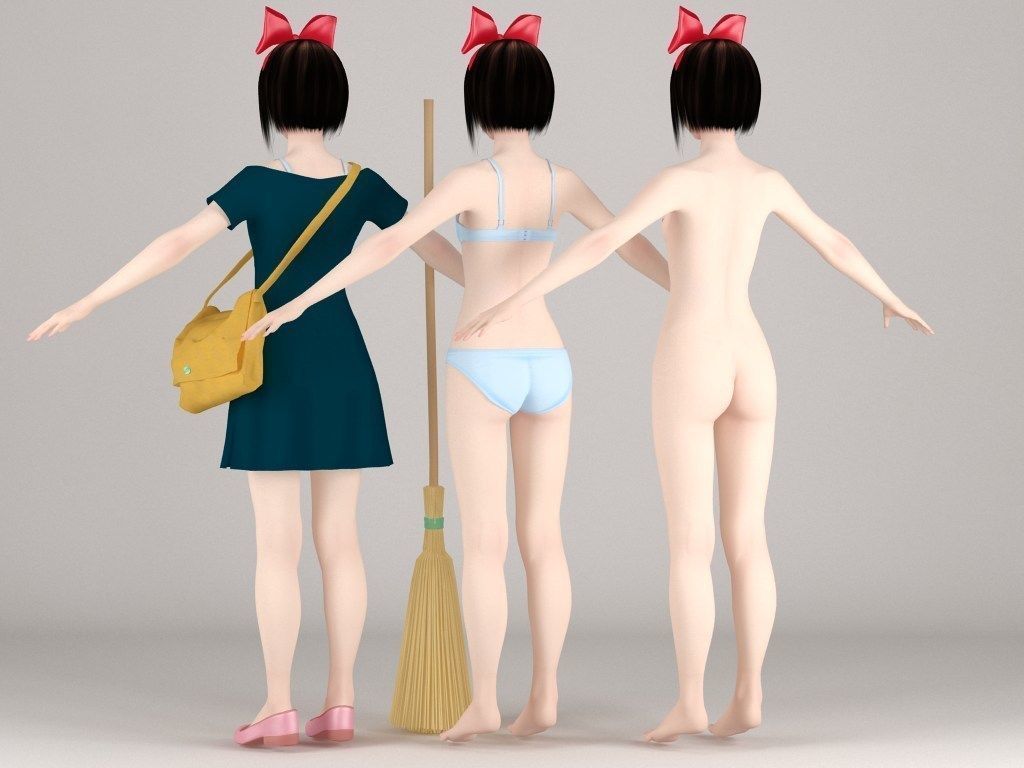  T pose rigged model of Satomi the witch 3D model_7