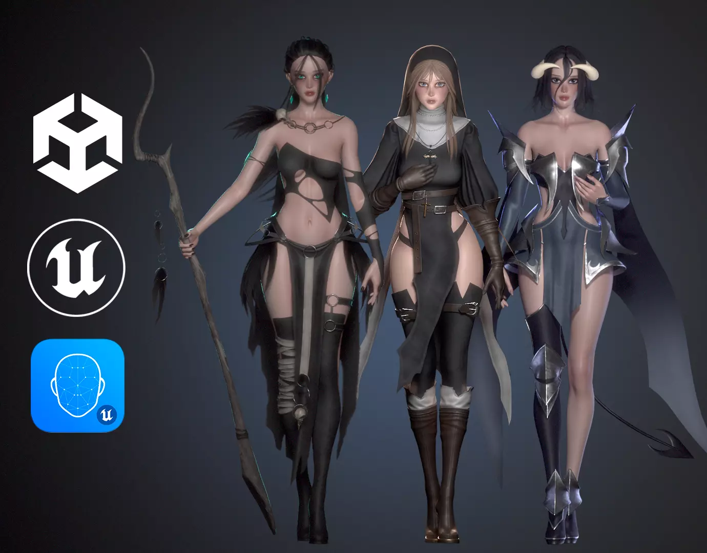 Dark Fantasy Female Modular Characters Pack 3D Model Collection_0
