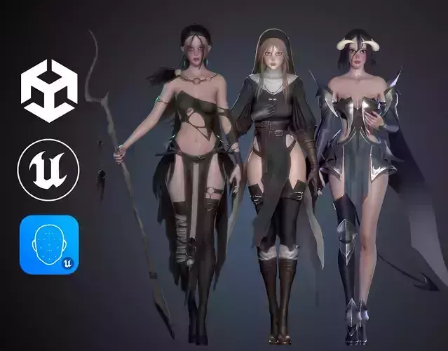 Dark Fantasy Female Modular Characters Pack 3D Model Collection Dark Fantasy Female Modular Characters Pack 3D Model Collection