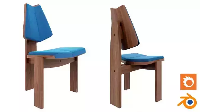 Brutalist Chair Blue Velvet Upholstery