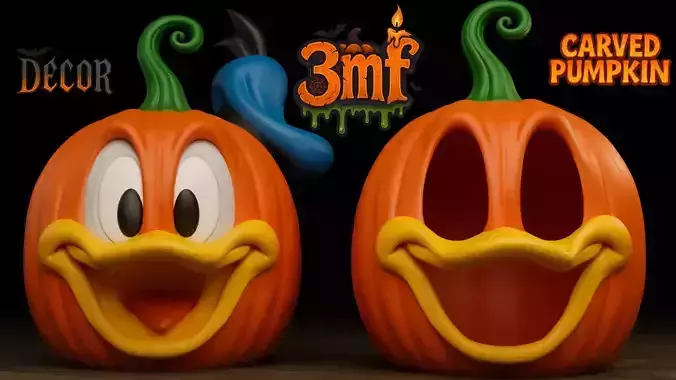 Donald Duck Carved Pumpkin Decor and Hollow 3MF MultiPart Model Free 3D print model Donald Duck Carved Pumpkin Decor and Hollow 3MF MultiPart Model Free 3D print model