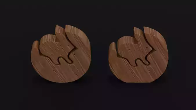 Wooden decorative figurine in the form of two rabbit 3D bunnies