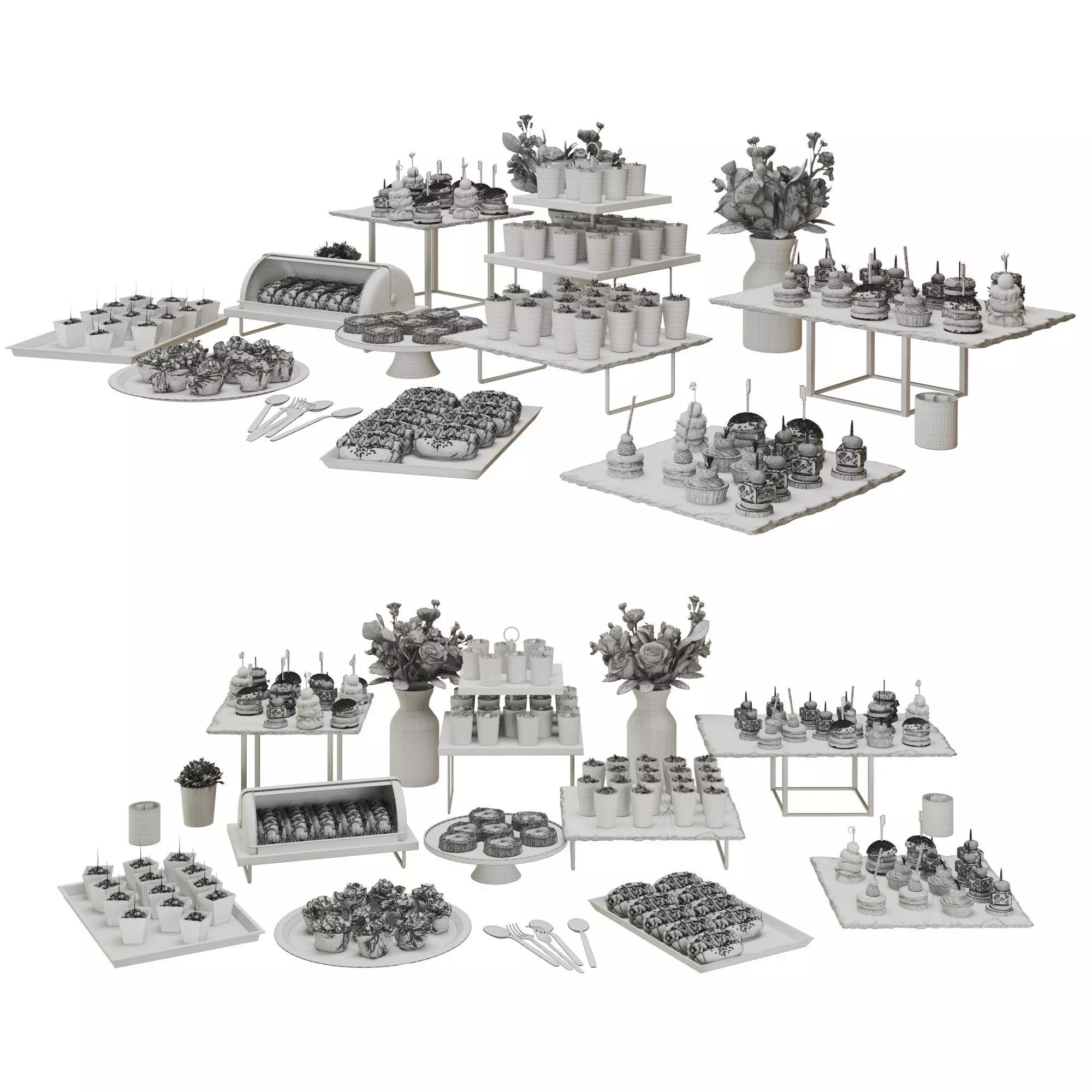 Catering Buffet Table Set with Appetizers and Desserts 3D model_5