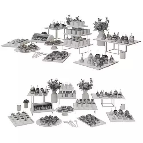 Catering Buffet Table Set with Appetizers and Desserts 3D model 6