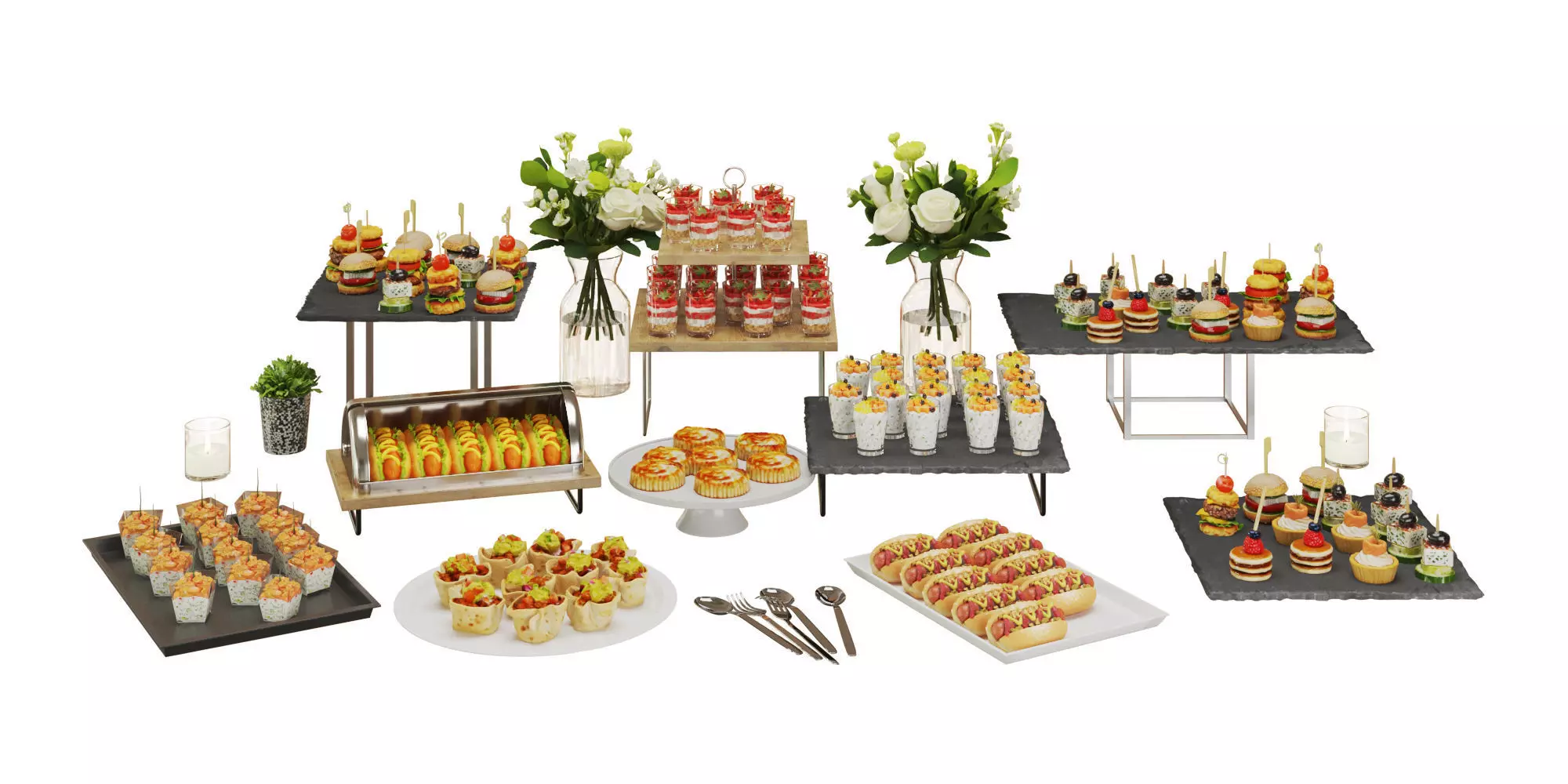 Catering Buffet Table Set with Appetizers and Desserts 3D model_12