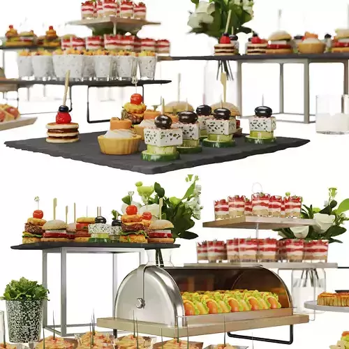 Catering Buffet Table Set with Appetizers and Desserts 3D model 7