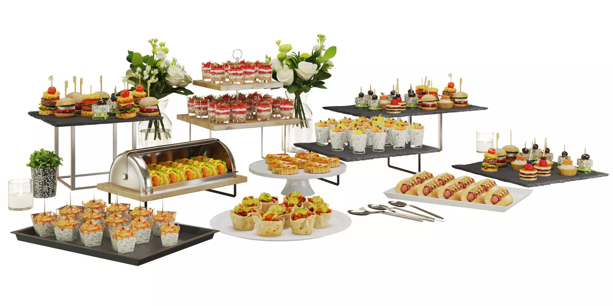 Catering Buffet Table Set with Appetizers and Desserts 3D model_7