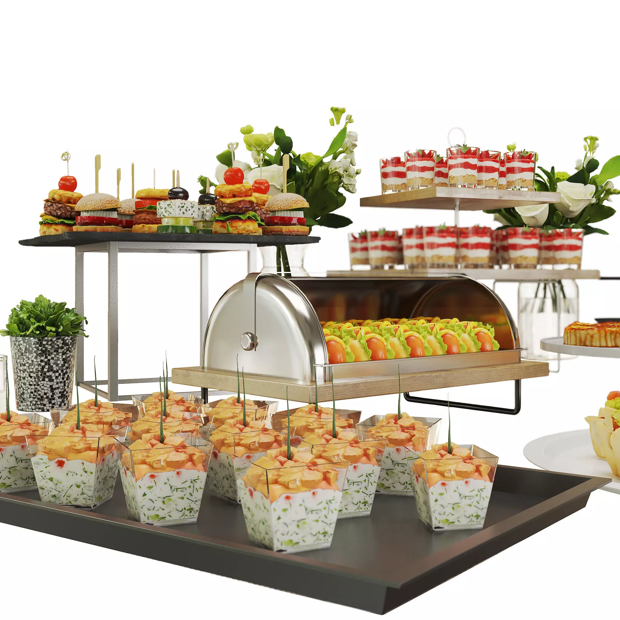Catering Buffet Table Set with Appetizers and Desserts 3D model_4