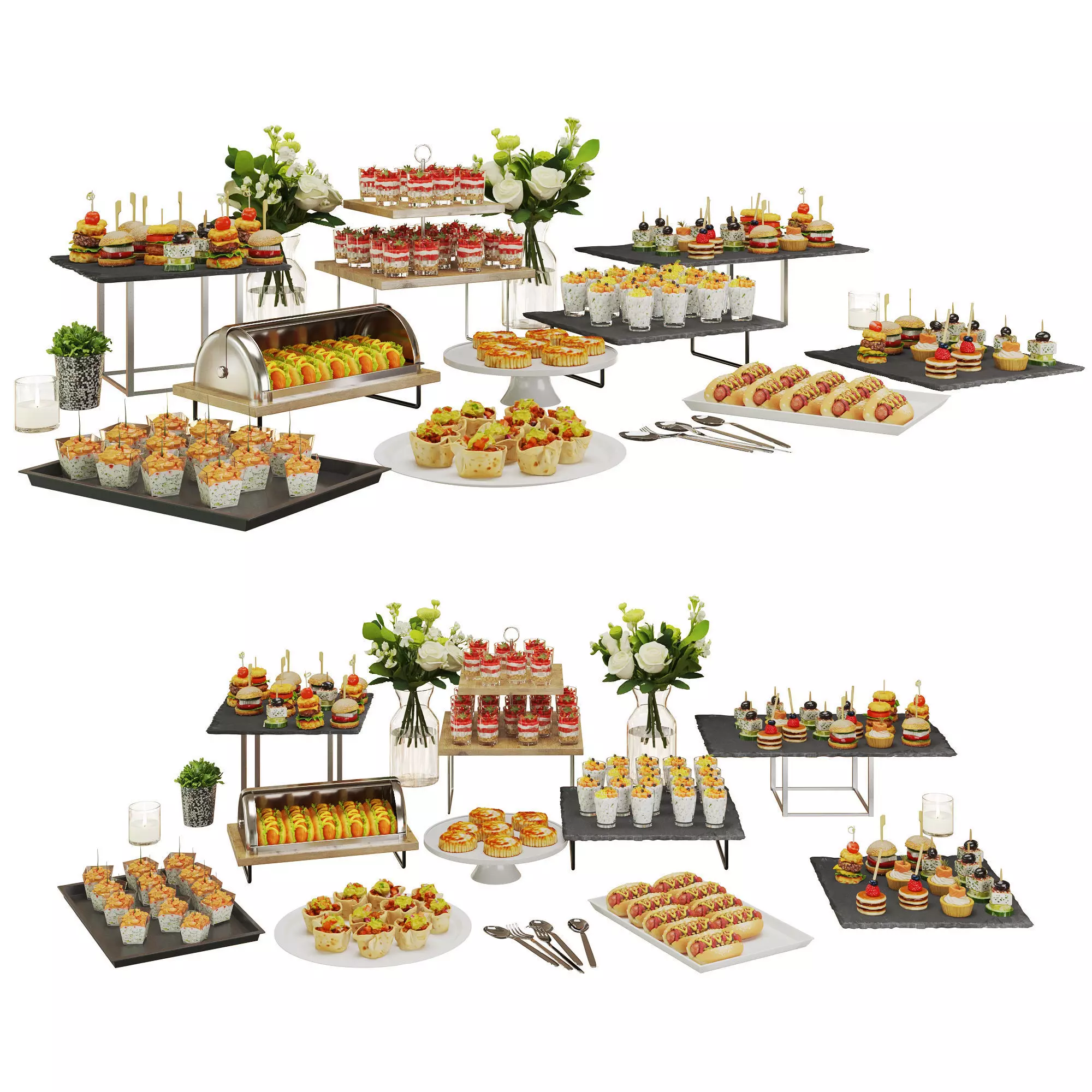 Catering Buffet Table Set with Appetizers and Desserts 3D model_1