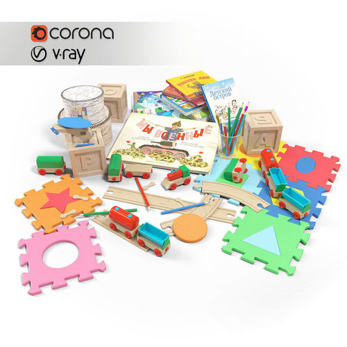 Toy Set corona way wooden 3D model