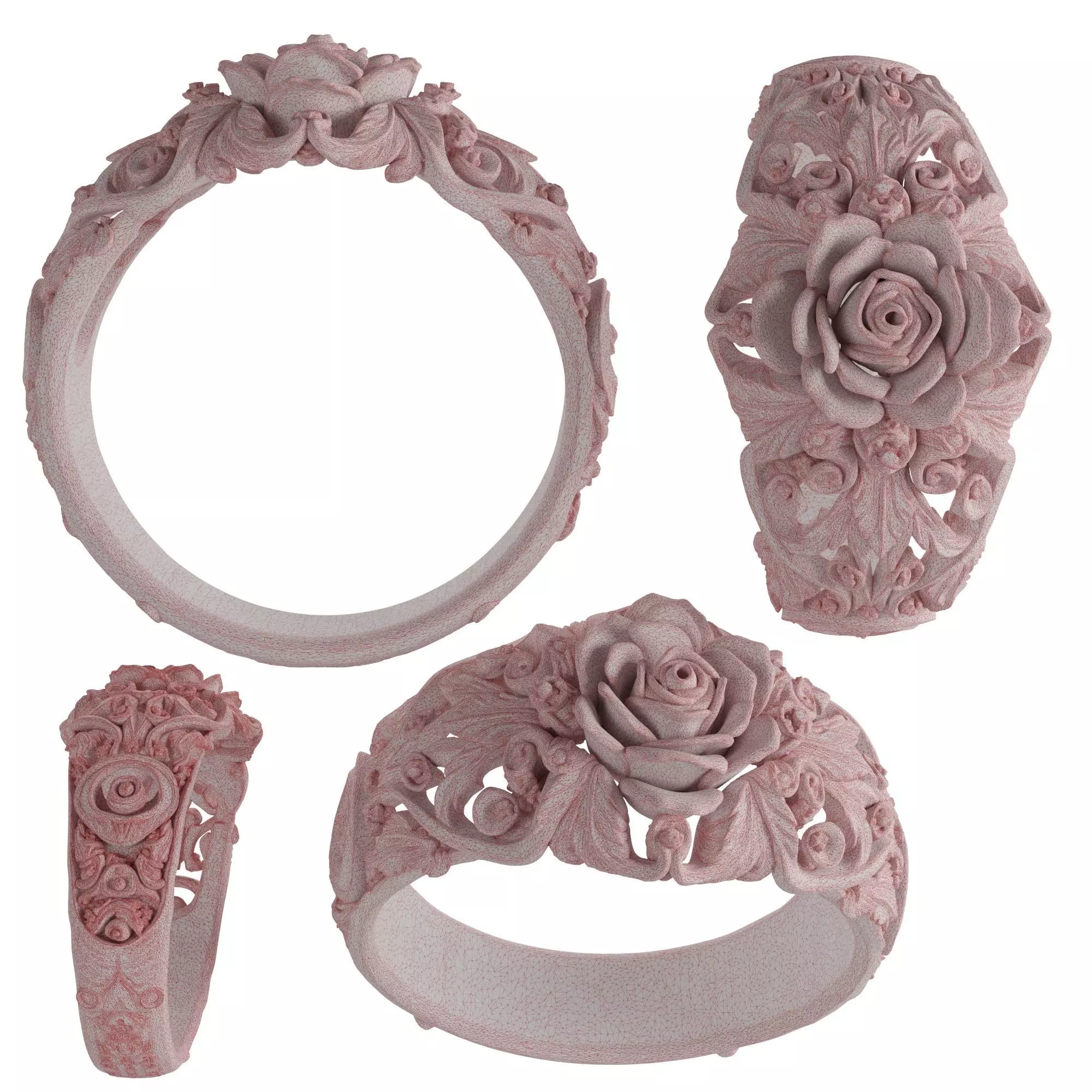 Golden rose Ring 3D print model_4
