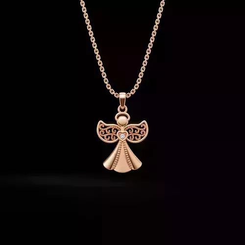 Angel Heart Pendant with Round Stones  3D Jewelry Model