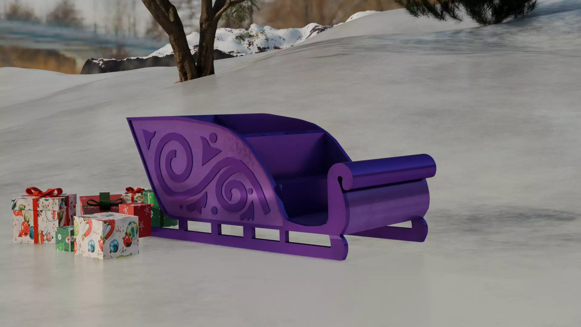 Low Poly Santa Sleigh 1964 Rudolph the Red Nose Reindeer Low-poly 3D model_0