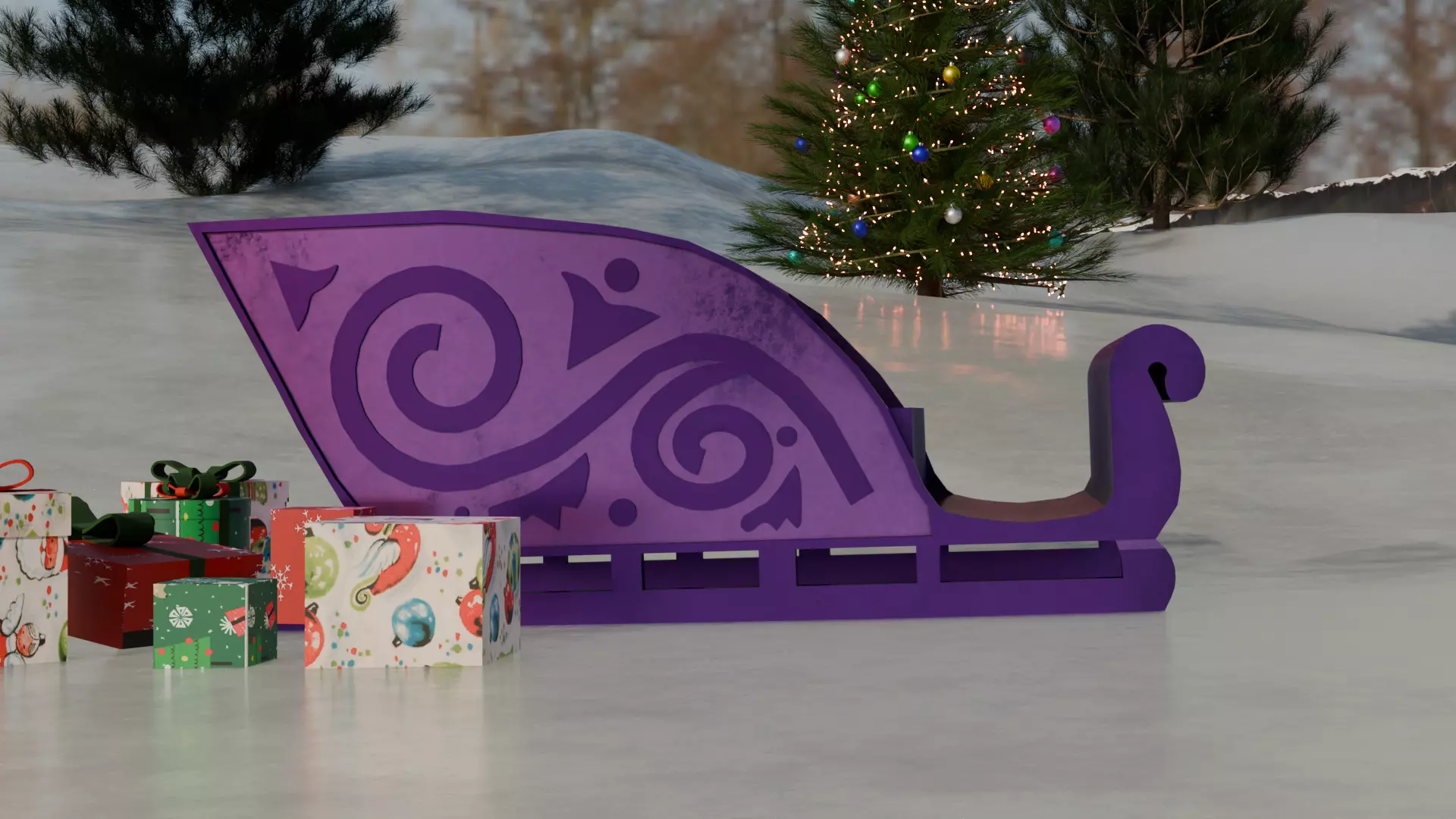 Low Poly Santa Sleigh 1964 Rudolph the Red Nose Reindeer Low-poly 3D model_9