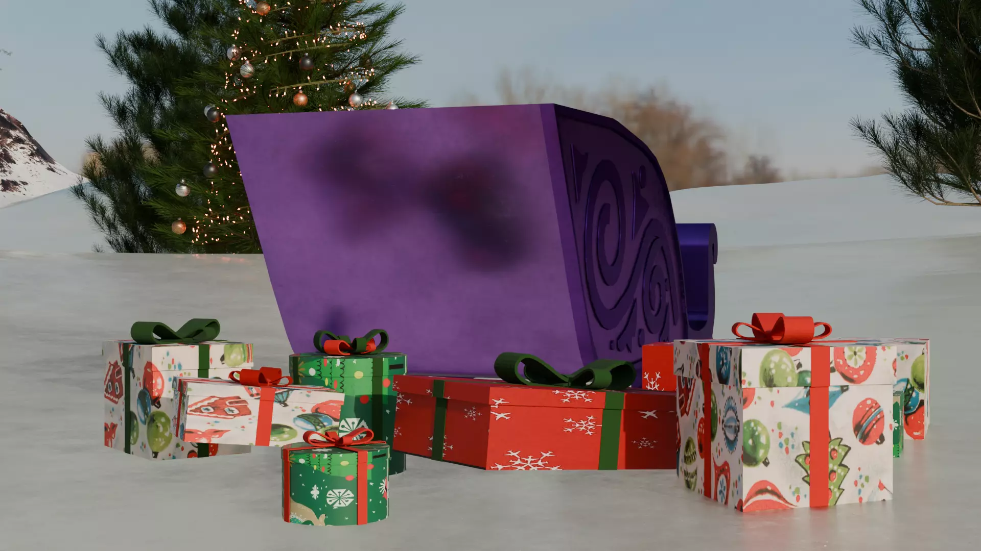 Low Poly Santa Sleigh 1964 Rudolph the Red Nose Reindeer Low-poly 3D model_5