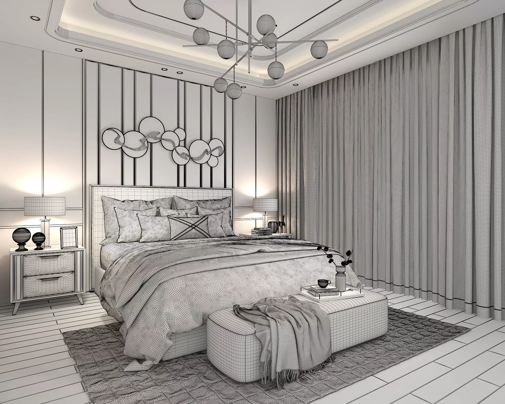 Modern Bedroom Scene 18 3D model_9