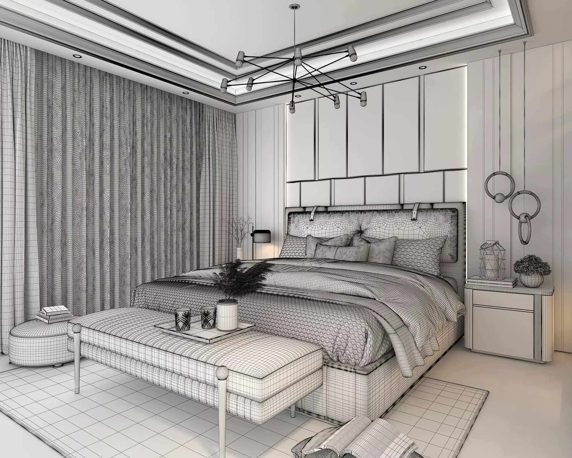 Modern Bedroom Scene 19 3D model_10