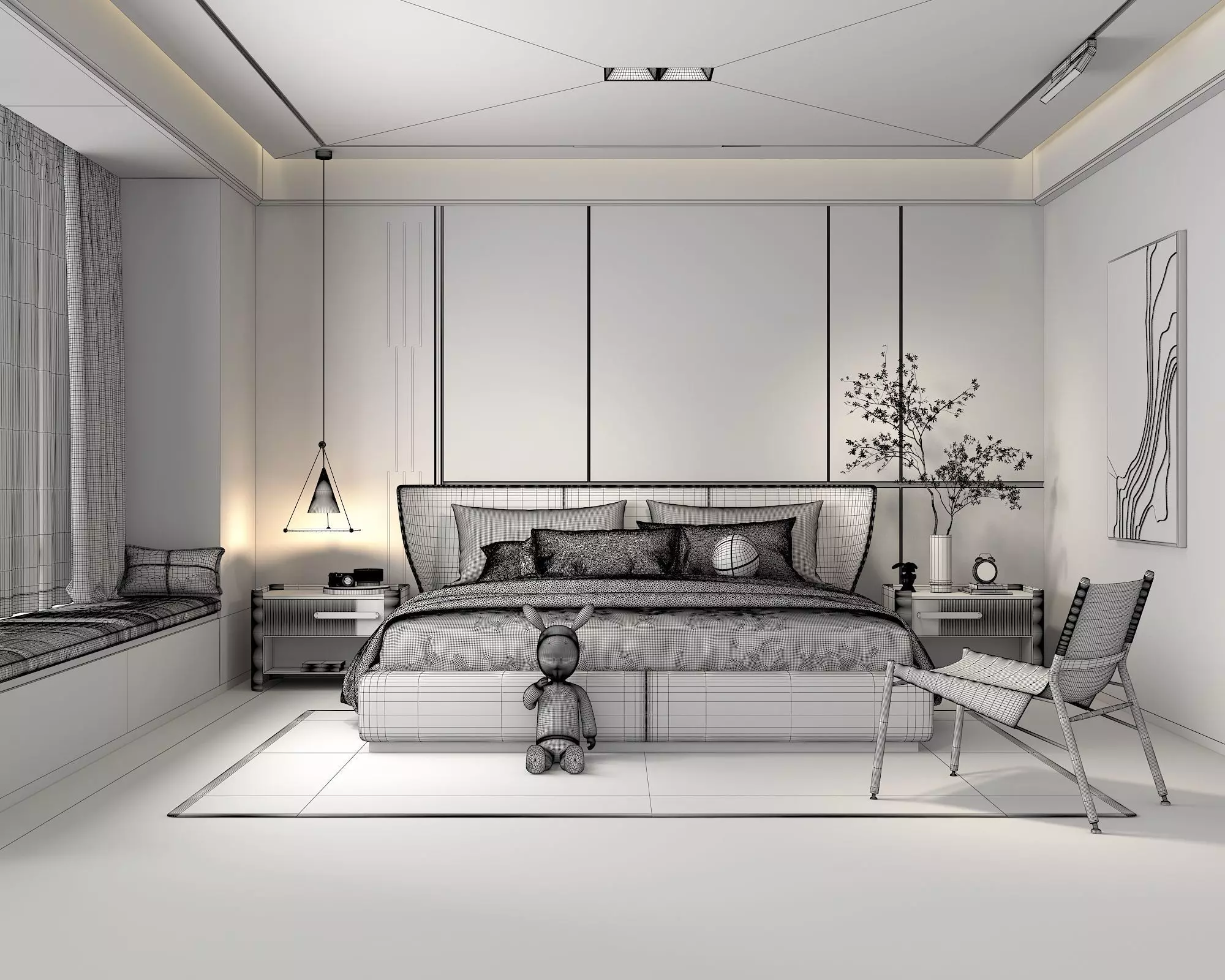 Modern Bedroom Scene 23 3D model_8
