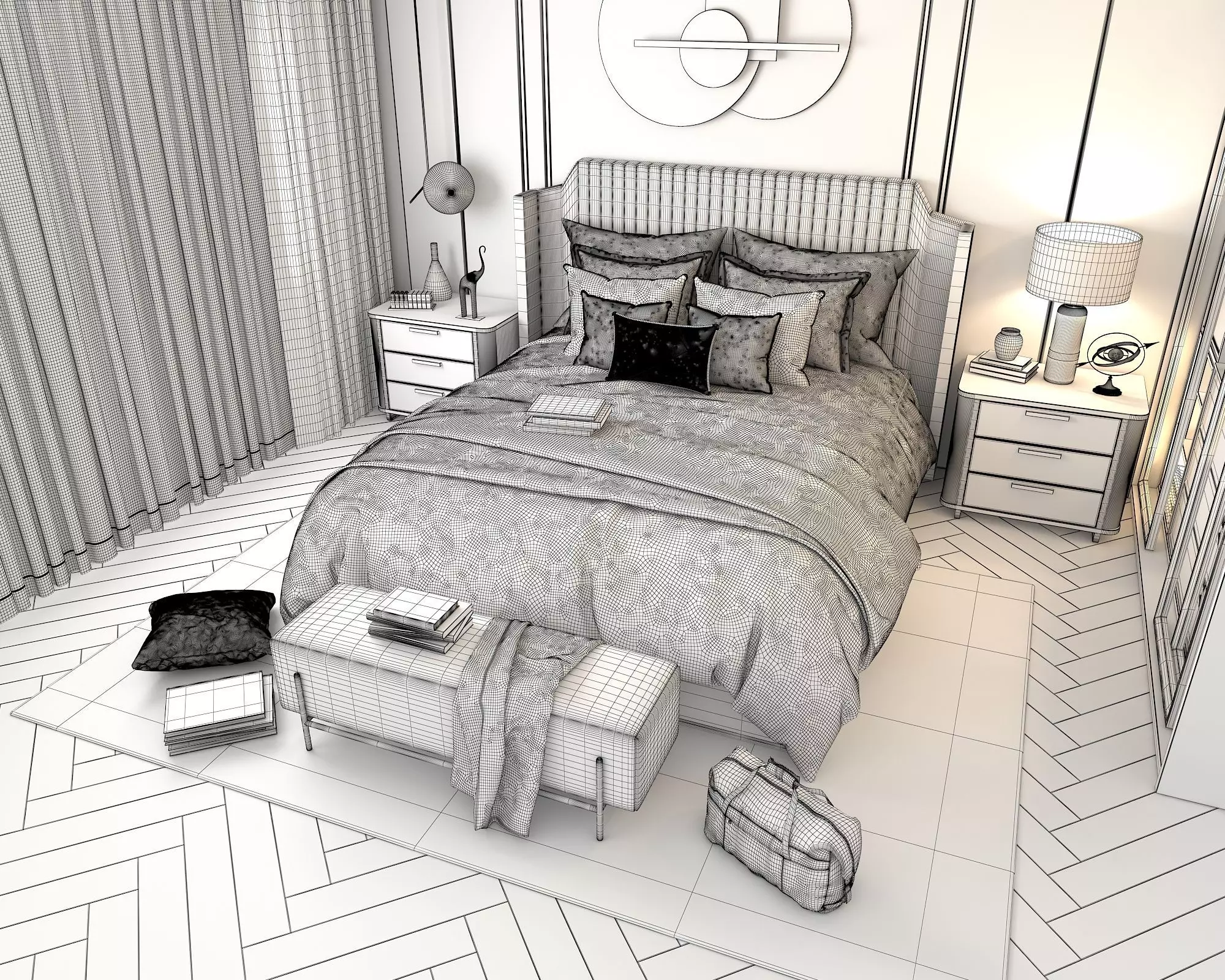 Modern Bedroom Scene 27 3D model_9