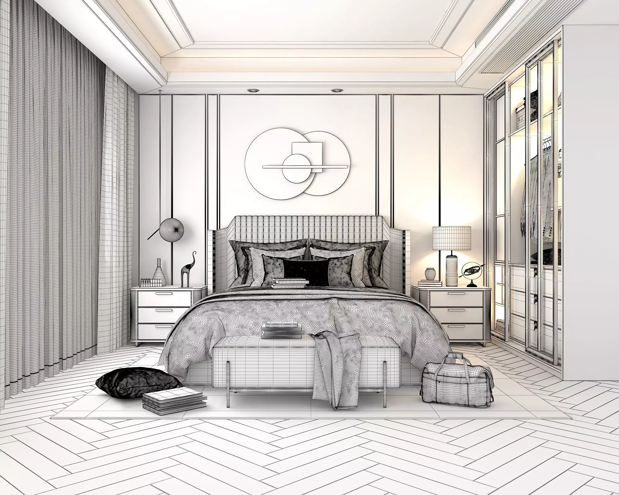 Modern Bedroom Scene 27 3D model_8