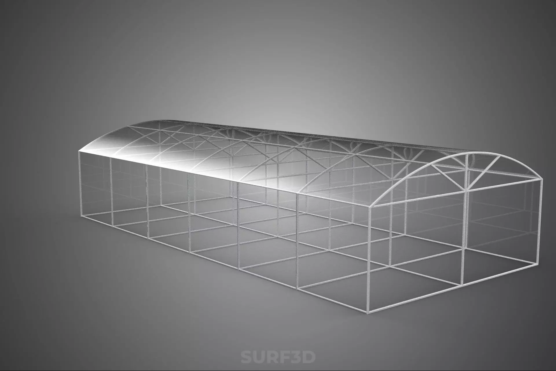 STRUCTURE CURVED GREENHOUSE HOTHOUSE GLASSHOUSE FRAME PLANT FARM 3D model_6