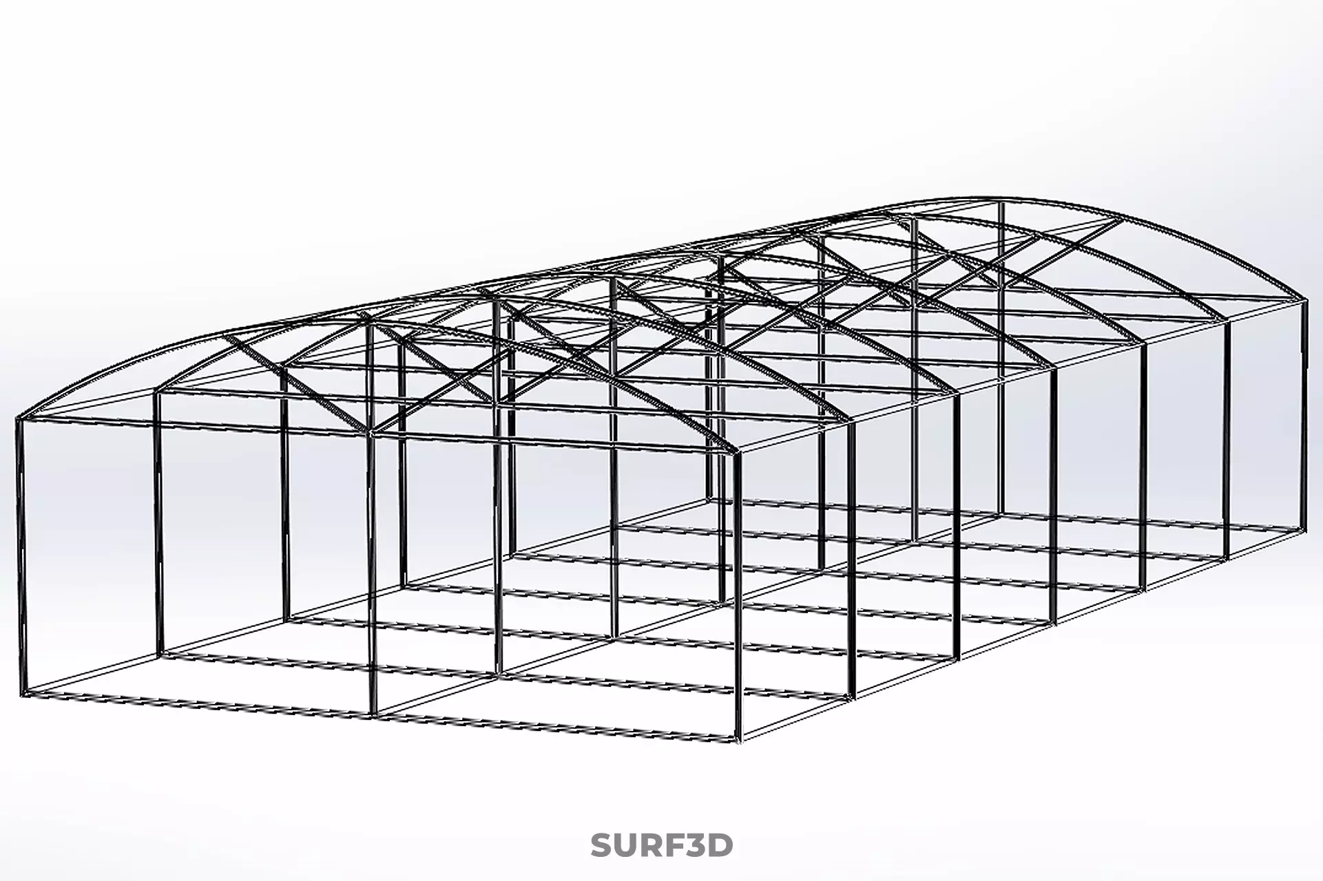 STRUCTURE CURVED GREENHOUSE HOTHOUSE GLASSHOUSE FRAME PLANT FARM 3D model_25