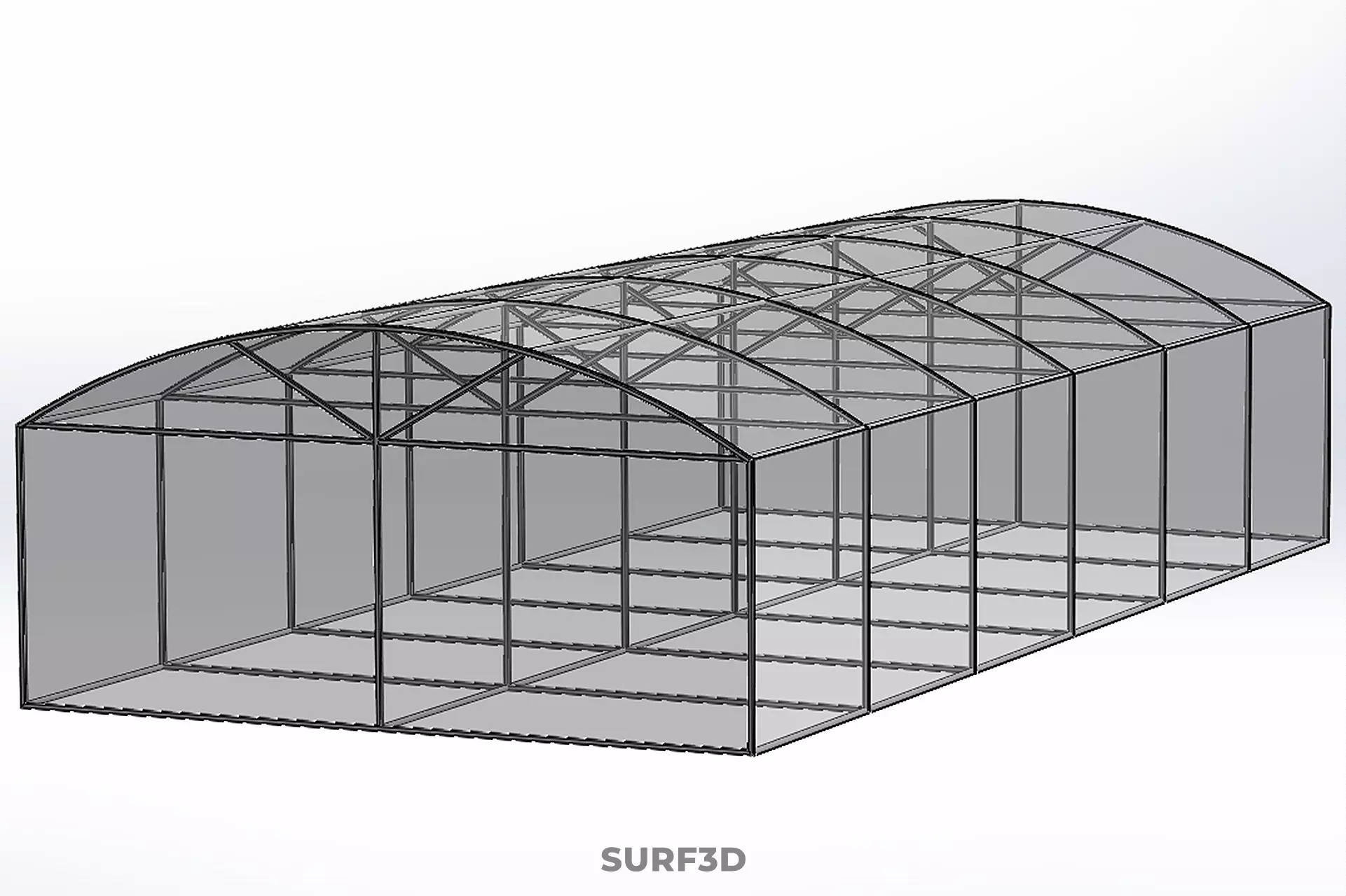 STRUCTURE CURVED GREENHOUSE HOTHOUSE GLASSHOUSE FRAME PLANT FARM 3D model_24