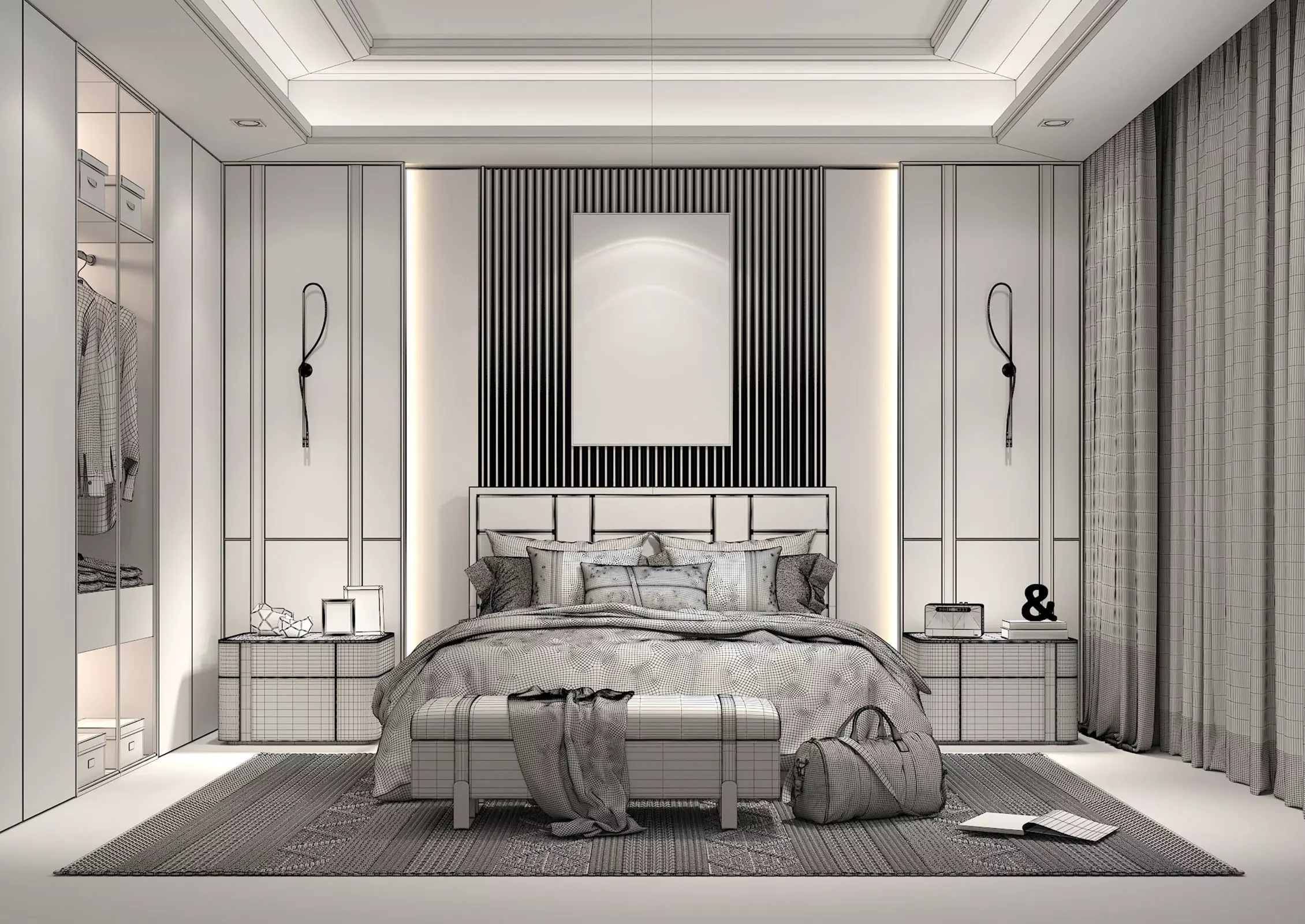 Modern Bedroom Scene 37 3D model_8