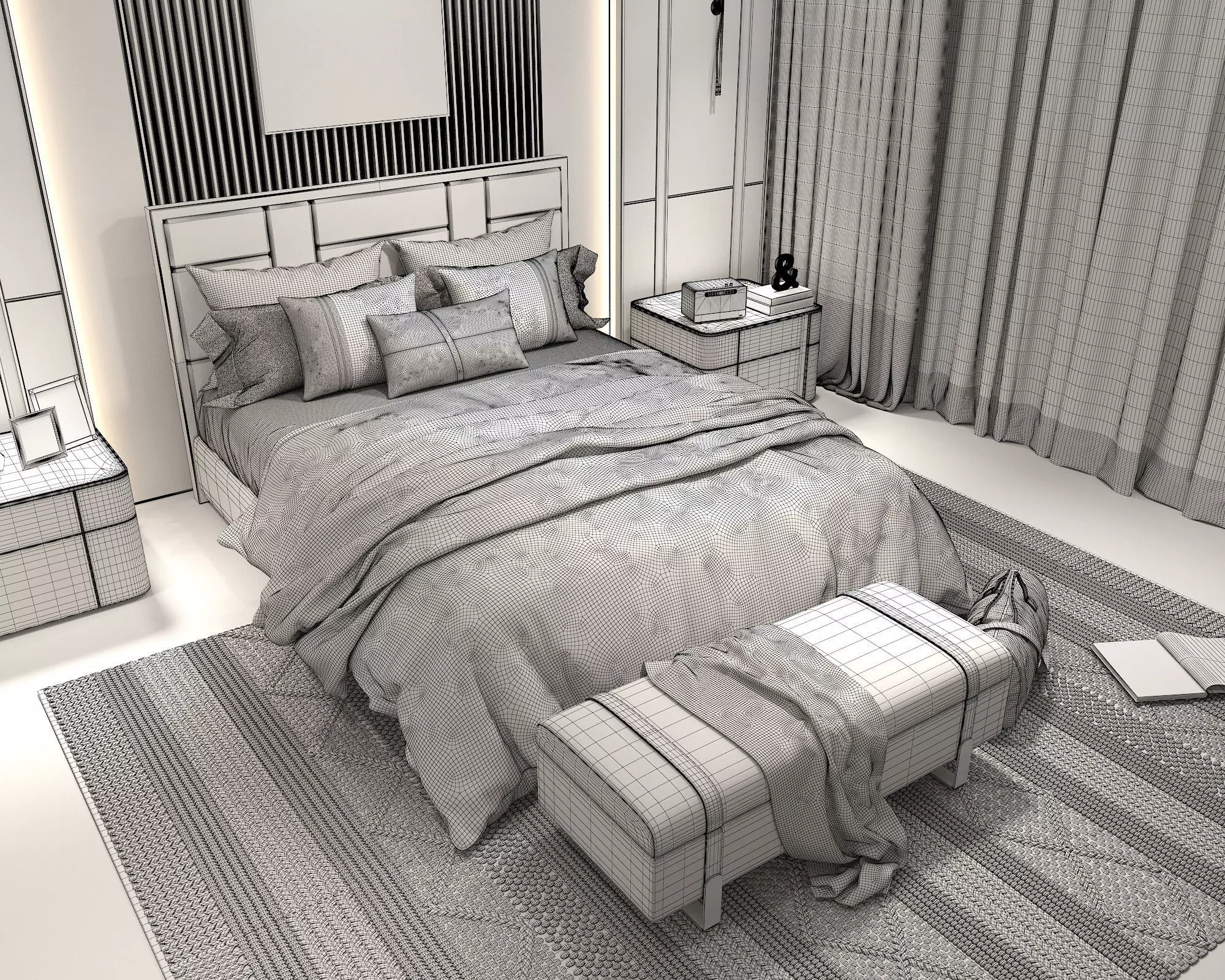 Modern Bedroom Scene 37 3D model_10