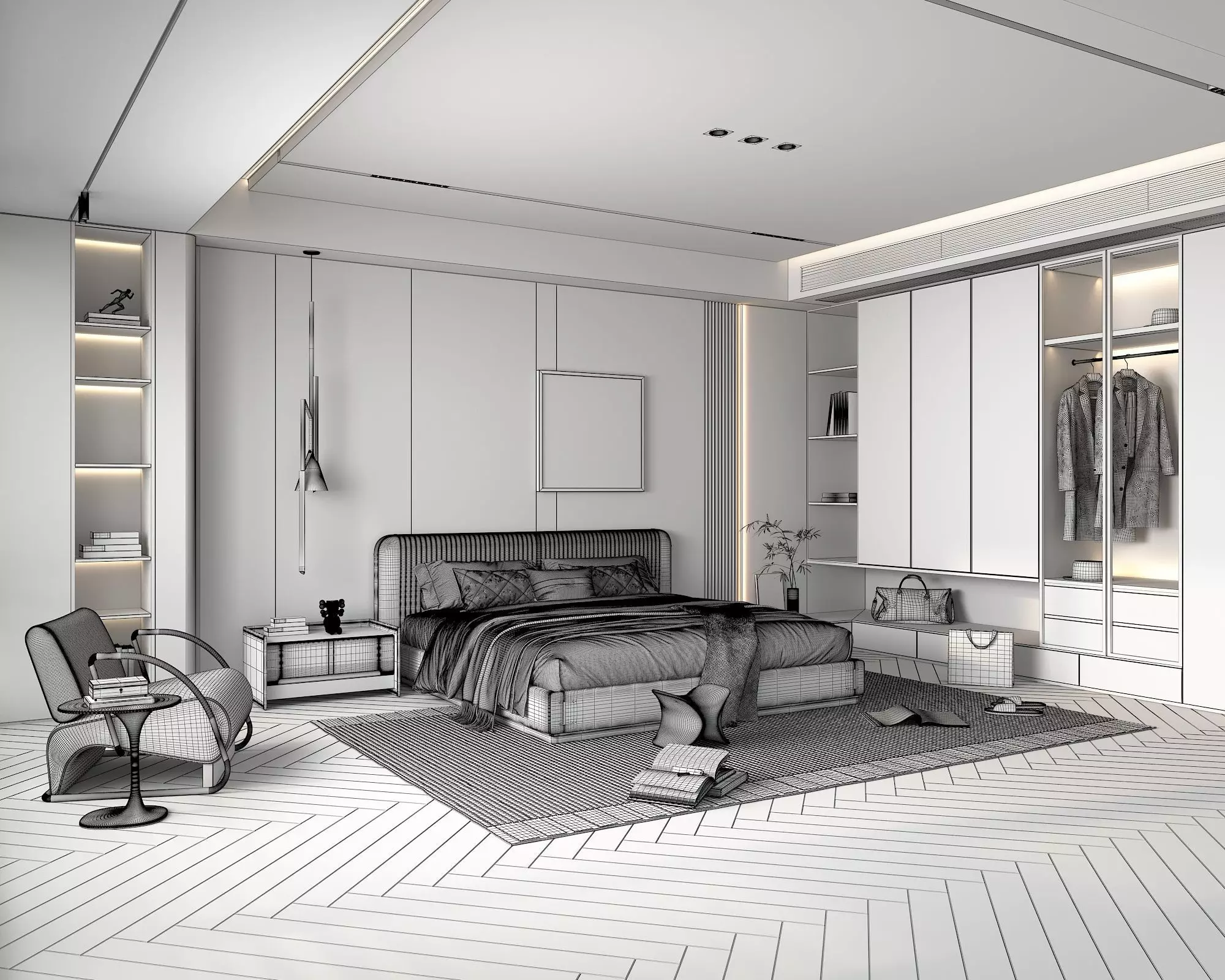 Modern Bedroom Scene 40 3D model_9