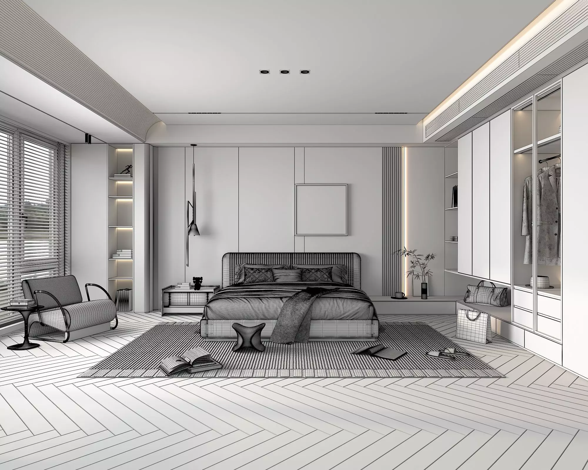 Modern Bedroom Scene 40 3D model_8