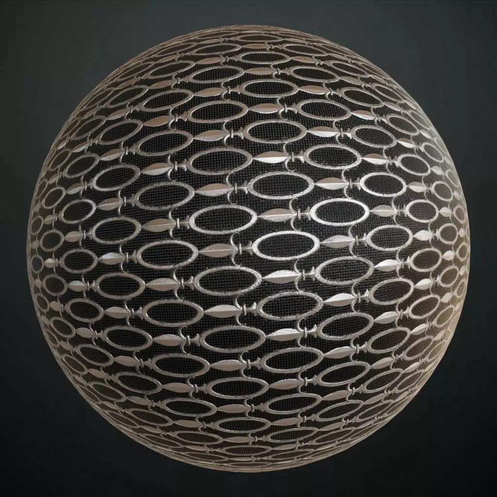 Silver Oval Chain Metal Grill Transparent PBR Seamless Texture_0