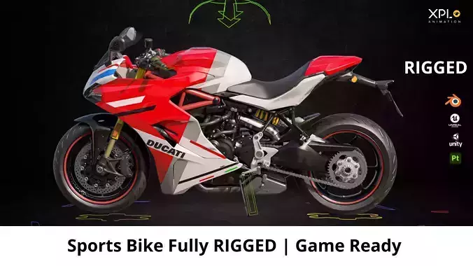 Sports Bike  Motorcycle DUCATTI Fully Rigged Game Ready Model