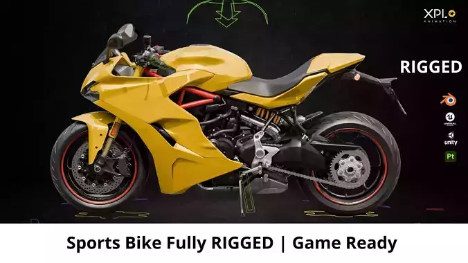 Ducatti sports Bike 3D Model Fully RIGGED Gameready Model