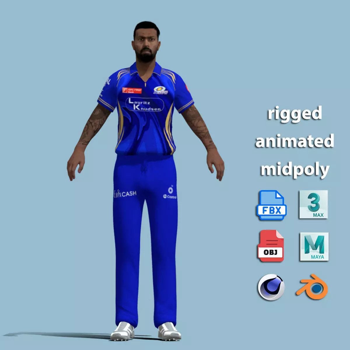 A-Pose Rigged Hardik Pandya 3D model_1