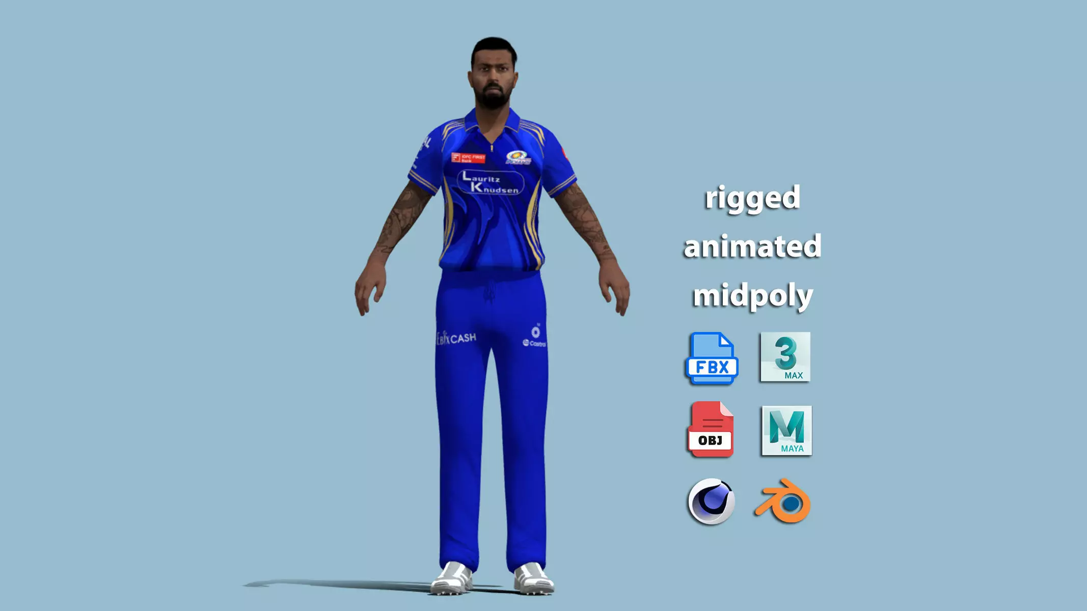 A-Pose Rigged Hardik Pandya 3D model_0