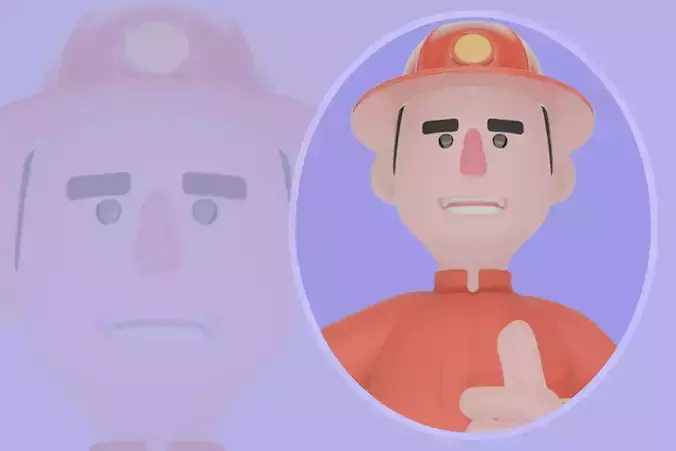 Stylized 3D Male Firefighter - Cartoon Thumbs Up Beside Hydrant