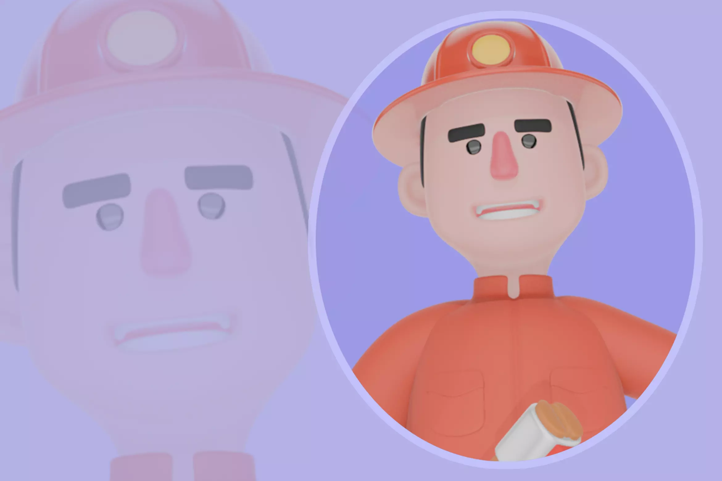 Stylized 3D Male Firefighter - Axe Pose Beside Extinguisher 3D model_0