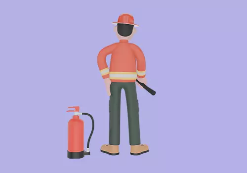 Stylized 3D Male Firefighter - Axe Pose Beside Extinguisher 3D model_4
