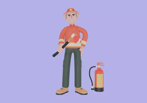 Stylized 3D Male Firefighter - Axe Pose Beside Extinguisher 3D model_2