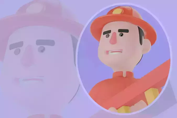 Stylized 3D Male Firefighter - Cartoon Running with Ladder