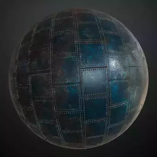 Dirty Weathered Blue Tiled Metal Plate PBR Seamless
