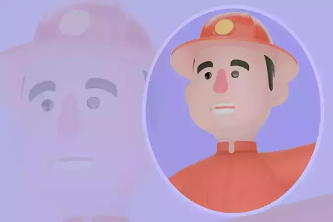 Stylized 3D Male Firefighter - Command Pose Pointing Side