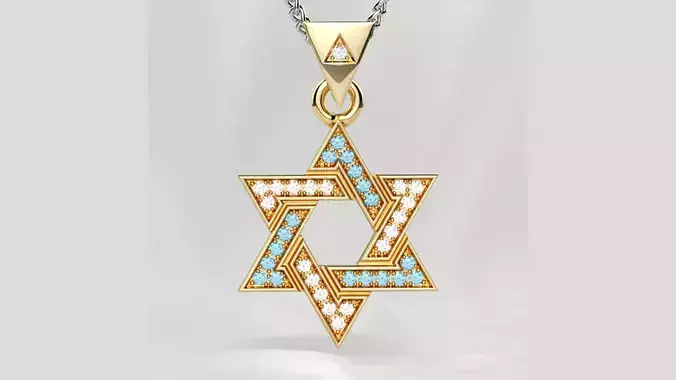 David Star Gold Pendant with Diamonds 3D print model
