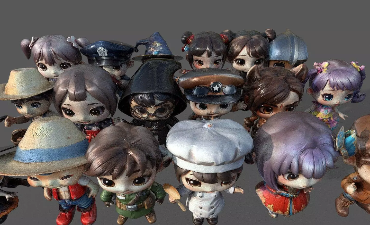 Chibi Adventure Heroes Pack 5 Low-poly 3D model_1