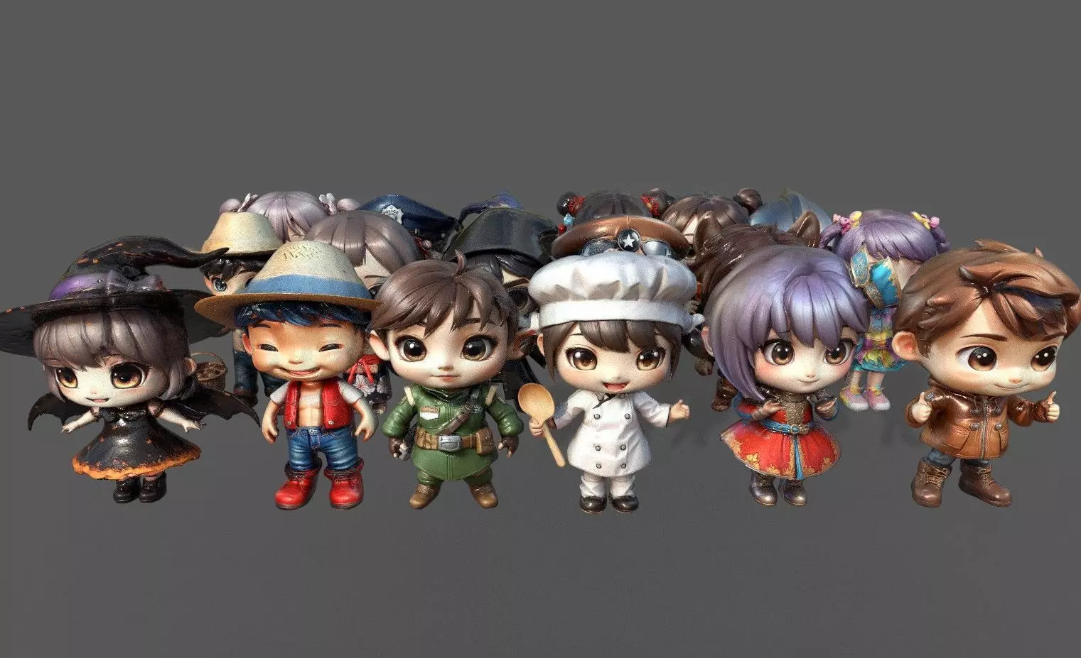 Chibi Adventure Heroes Pack 5 Low-poly 3D model_0